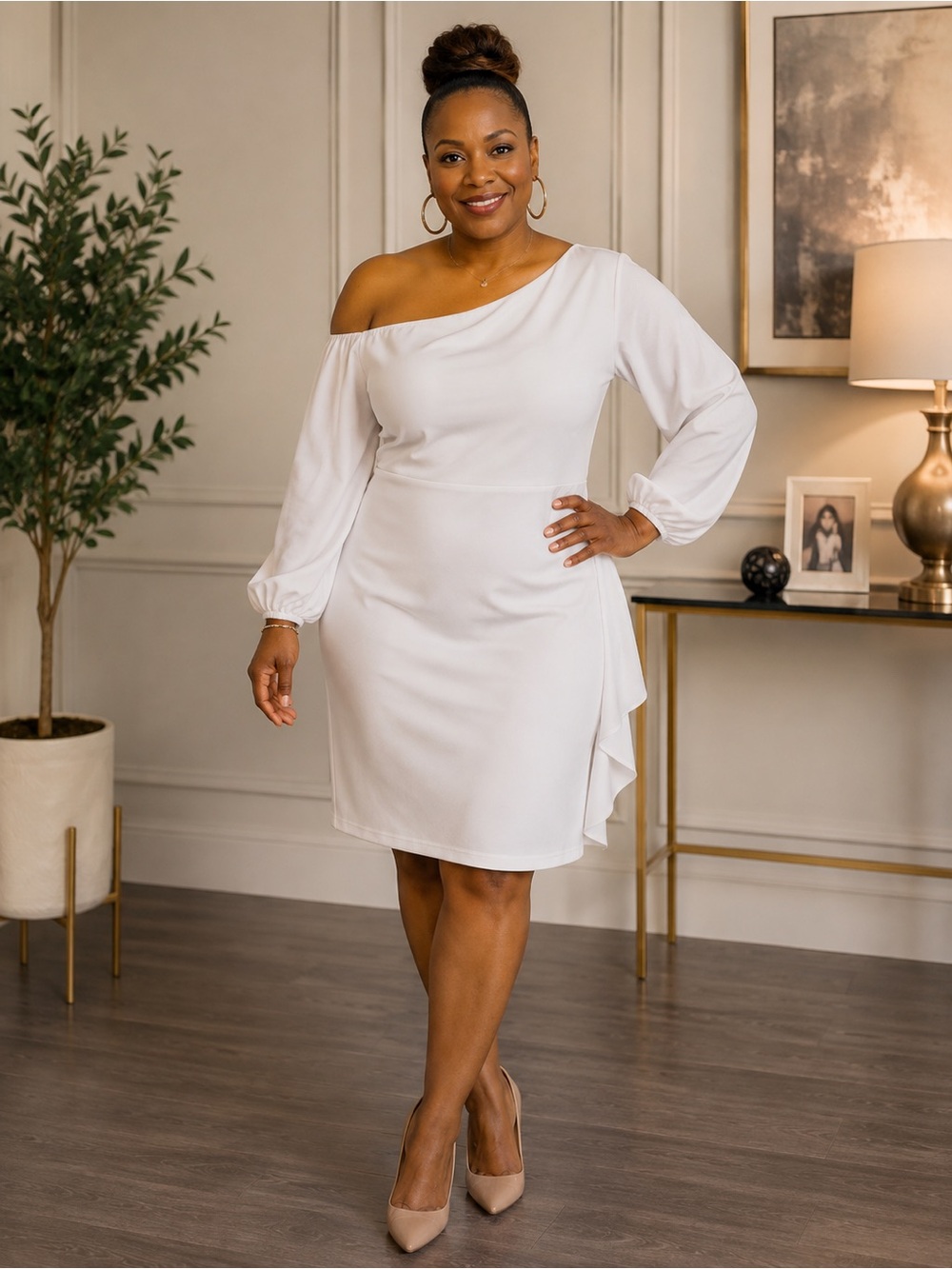 Ashley Stewart White Long Sleeve Dress